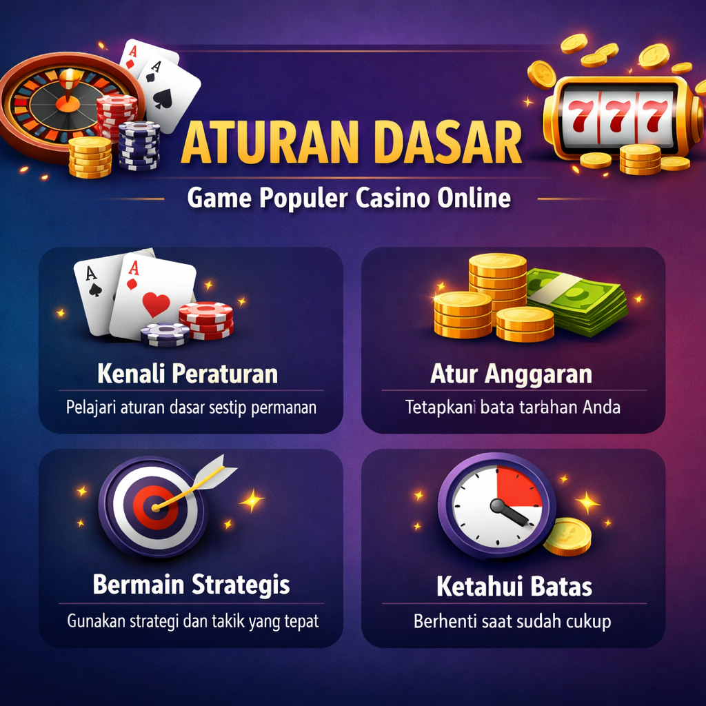 Aturan Dasar Game Populer Casino Online: Panduan ringkas untuk paham aturan slot, roulette, blackjack, baccarat, dan poker cara main aman, seru, dan lebih terarah.